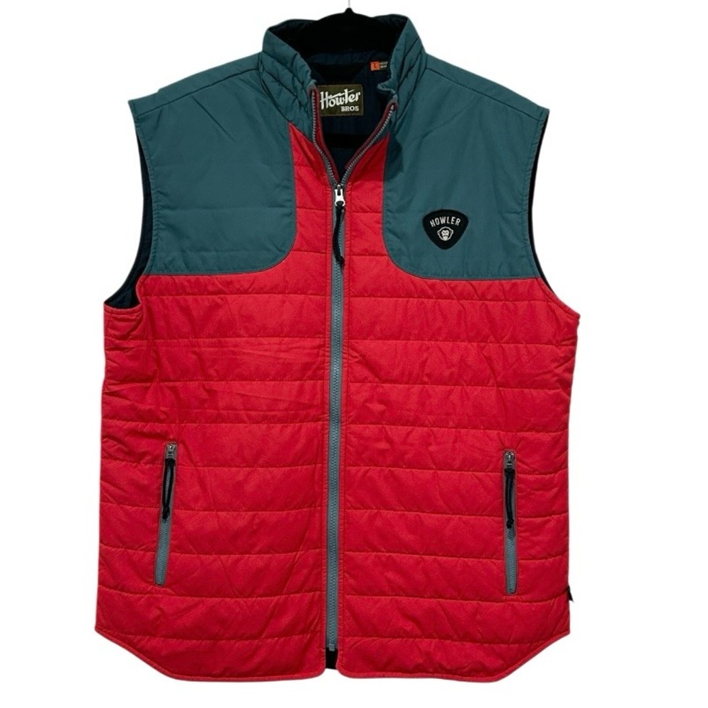 Howler Brothers Merlin Vest Men’s L Lightweight Quilted Red Grayish Green NWOT